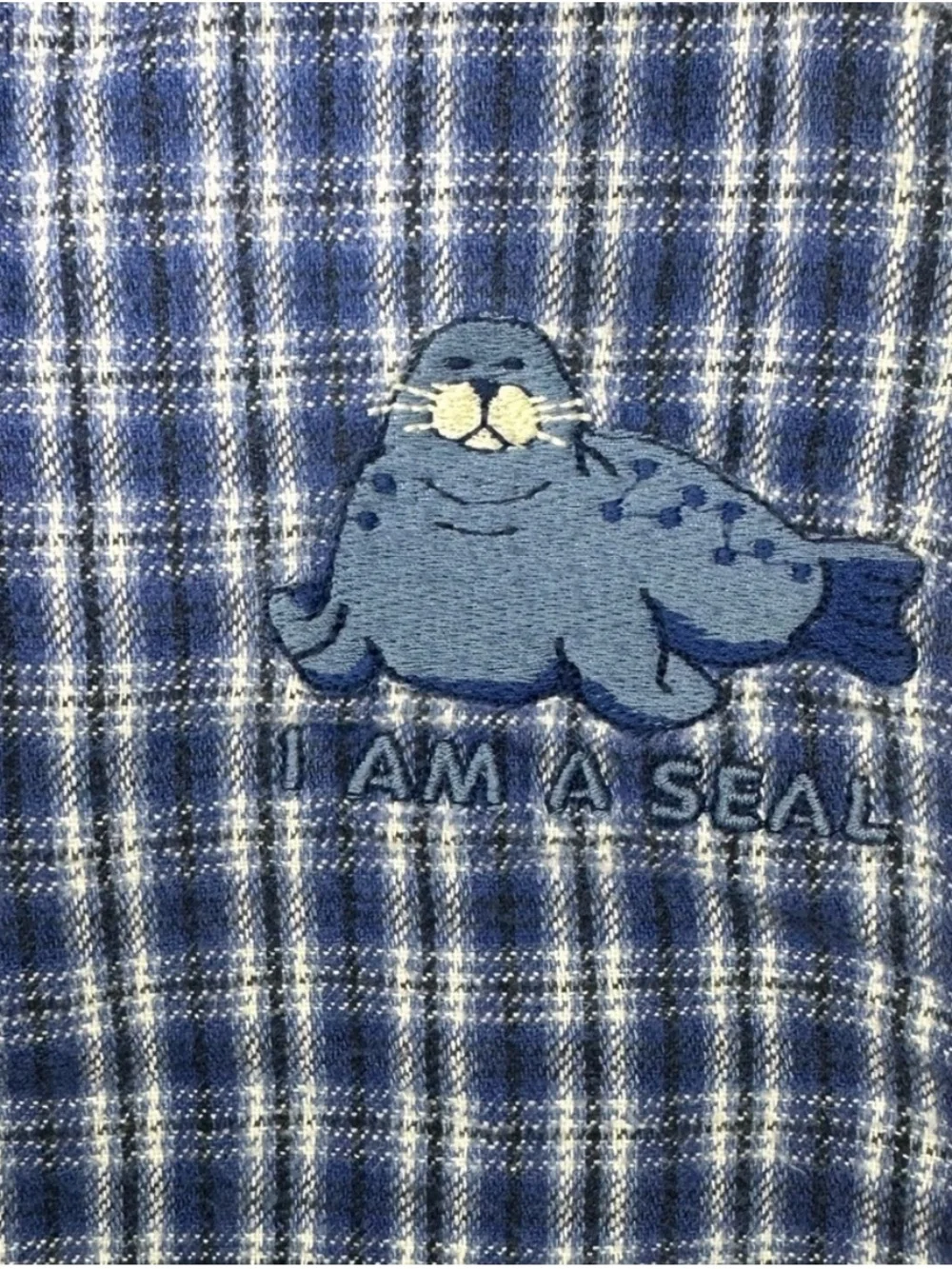 Vintage Carter's Blue and White Plaid Infant Romper with Seal Motif 9-12 Months